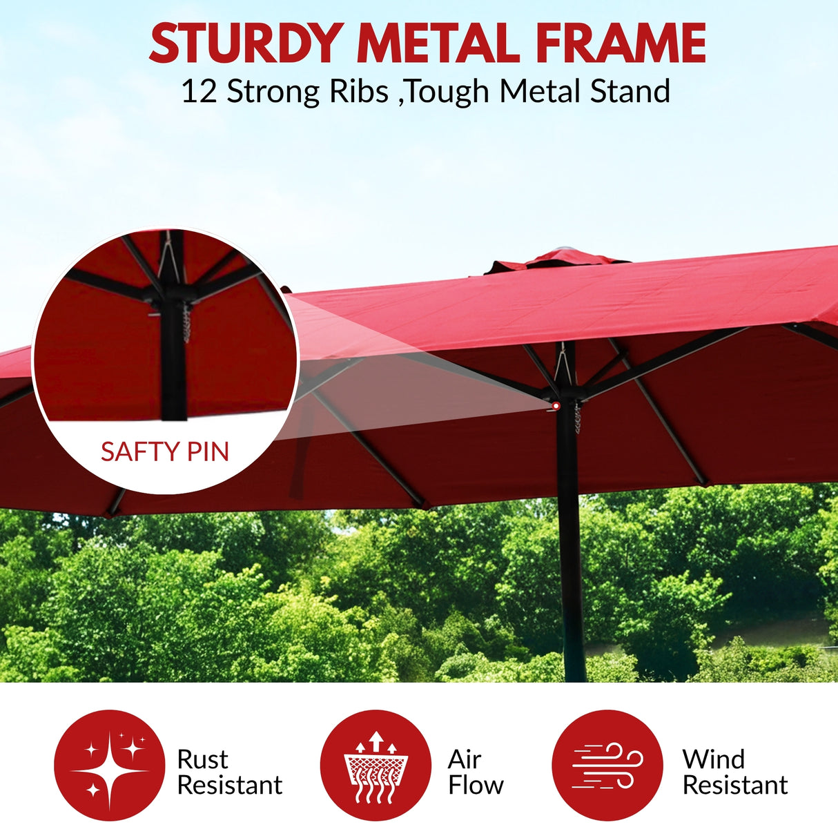 15FT Double-Sided Outdoor Patio Umbrella with Granite Base (Maroon)