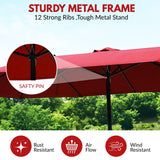 15FT Double-Sided Outdoor Patio Umbrella with Granite Base (Maroon)