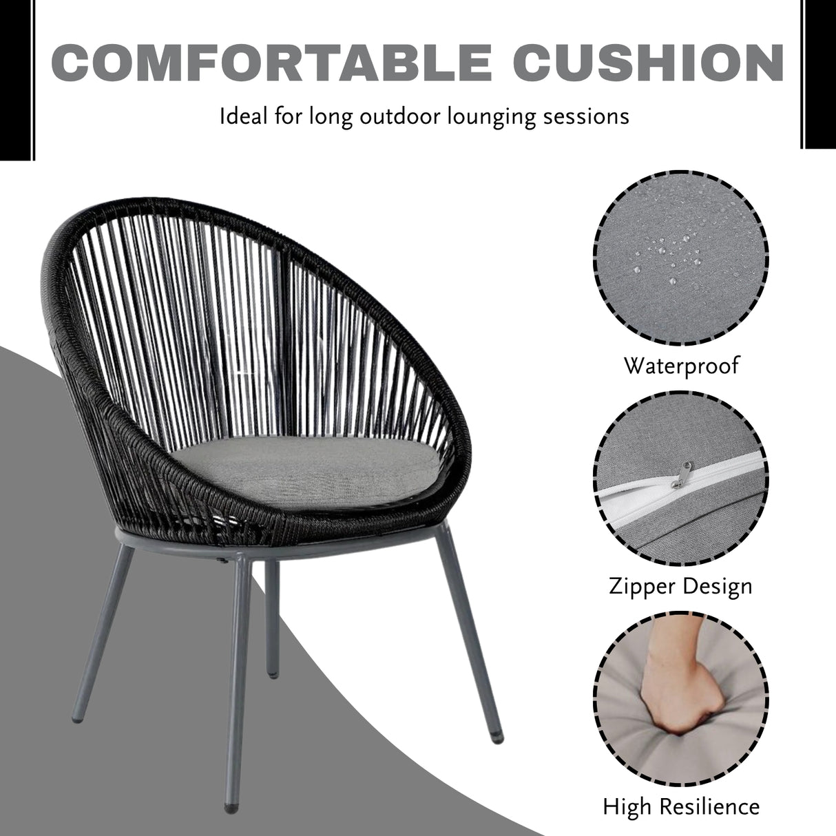 5-Piece Outdoor Patio Dining Set with Rope Chairs & Glass Top Table