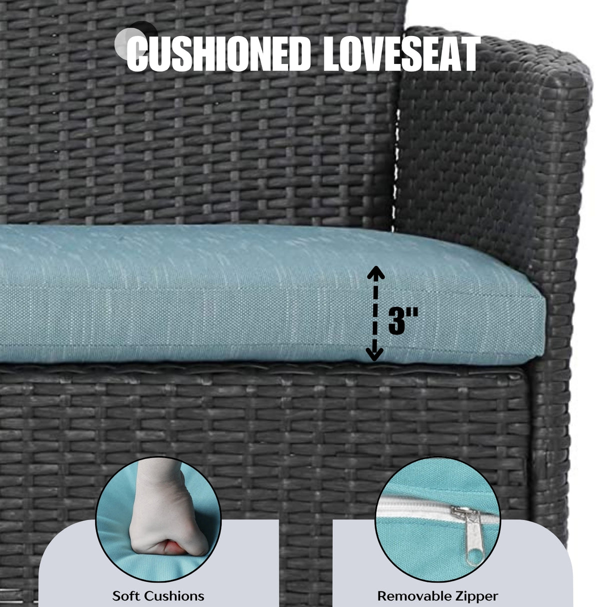 2-Piece Outdoor Rattan Wicker Loveseat Sofa