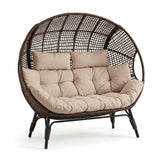 Outdoor Rattan Wicker Double Seater Egg Chair (Dark Brown & Cream)