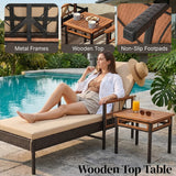 Outdoor Rattan Wicker Lounger Set with Sheesham Wood Top Table