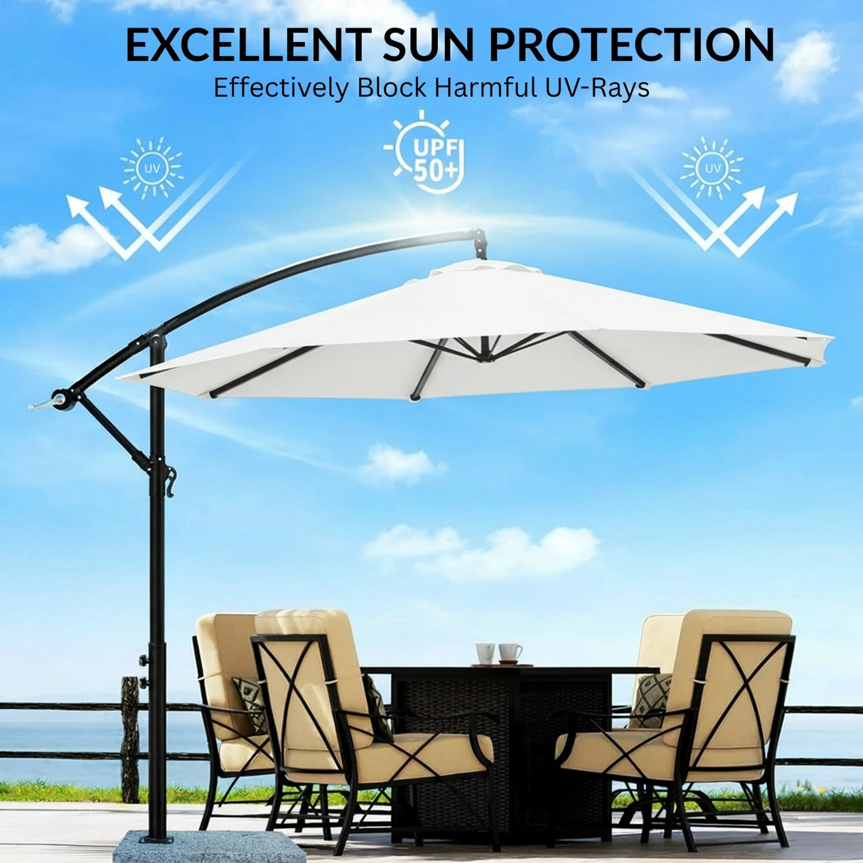 9 Ft Outdoor Offset Cantilever Patio Umbrella with Marble Base
