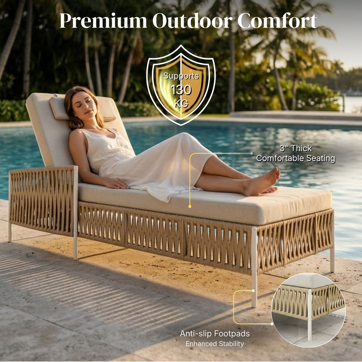 Outdoor Rope Lounger Set of 2 (Beige & Cream)