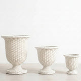 Outdoor Rattan Wicker Urn Planter Set of 3 (White)
