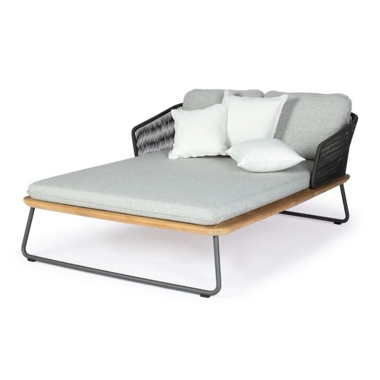 Outdoor Rope 2 Seater Patio Daybed With Wooden Top Side Table
