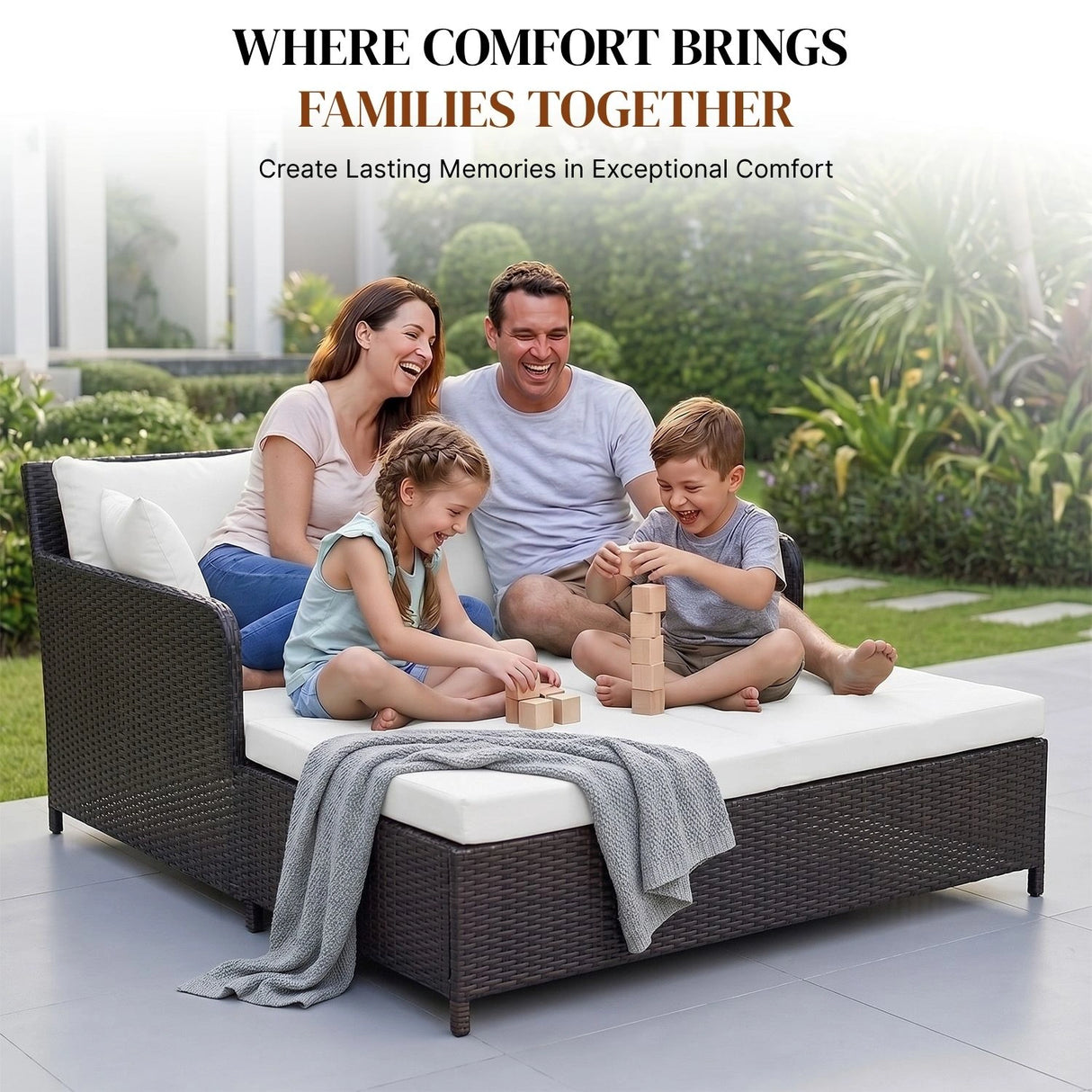 Outdoor Patio Double Seater Daybed For Garden, Poolside