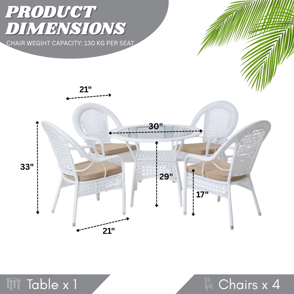 Outdoor All-Weather Resistant Rattan Wicker 5-Piece Dining Set