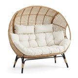 Outdoor Rattan Wicker Double Seater Egg Chair (Beige & Cream)