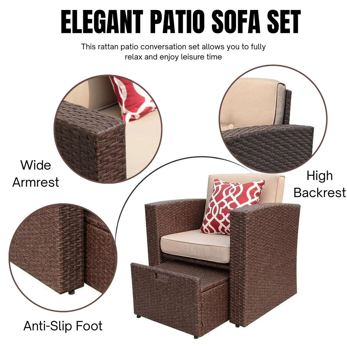 Outdoor Rattan Wicker Sectional 6-Seater Sofa Set