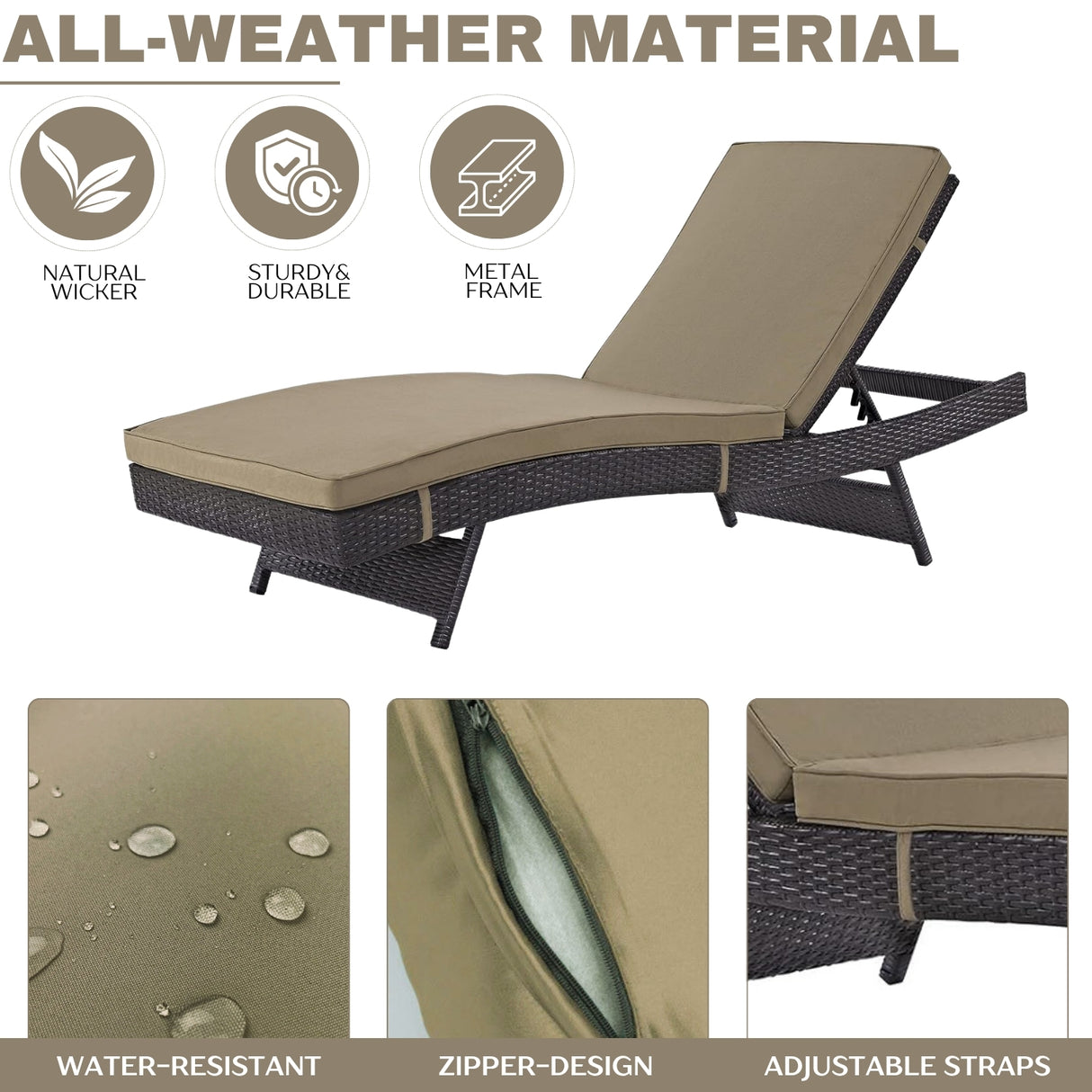 Outdoor Rattan Wicker Chaise Lounger For Poolside