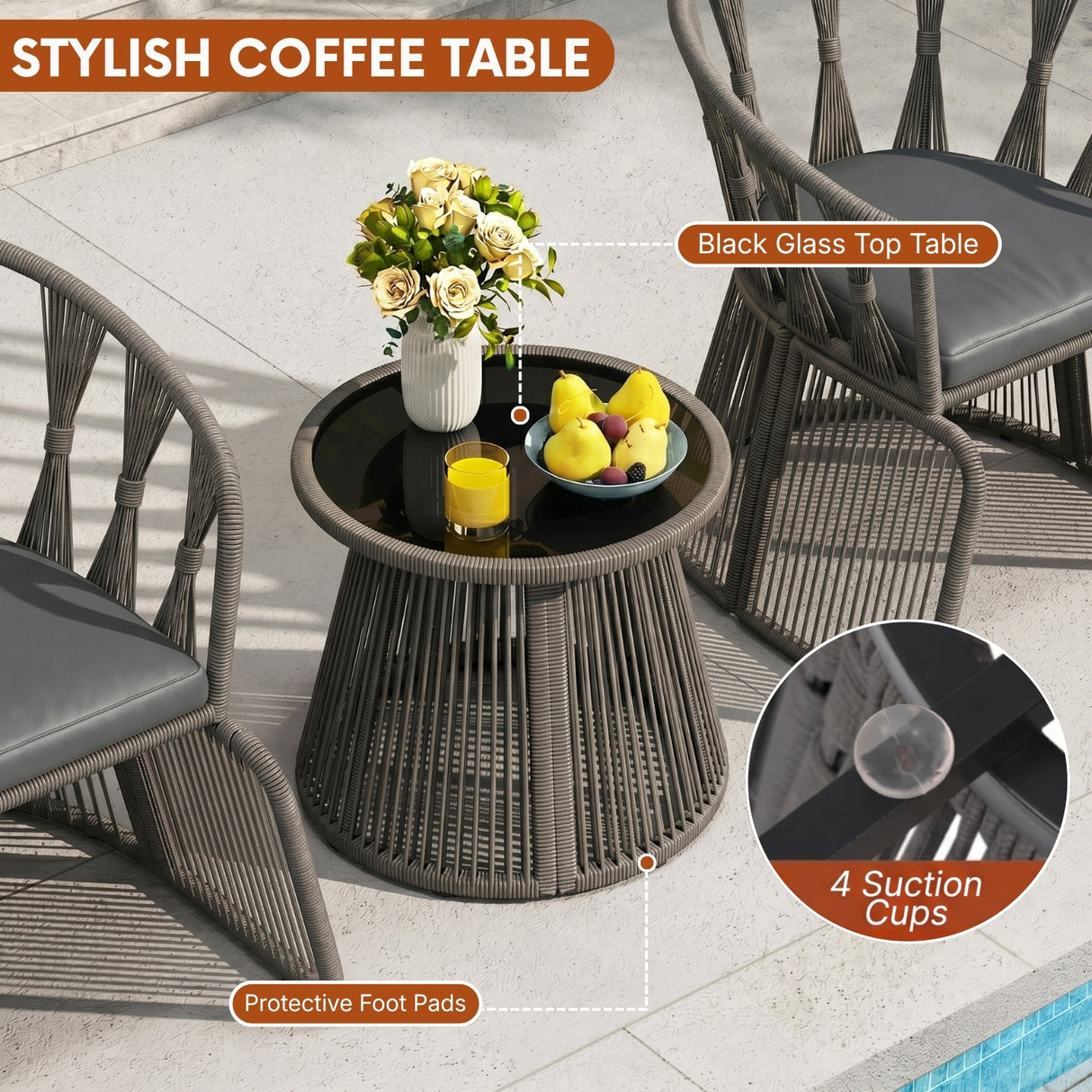 Outdoor Rope 3-Piece Patio Set (Grey & Dark Grey)