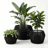 Outdoor 3-Piece Round Rope Planters (Black)
