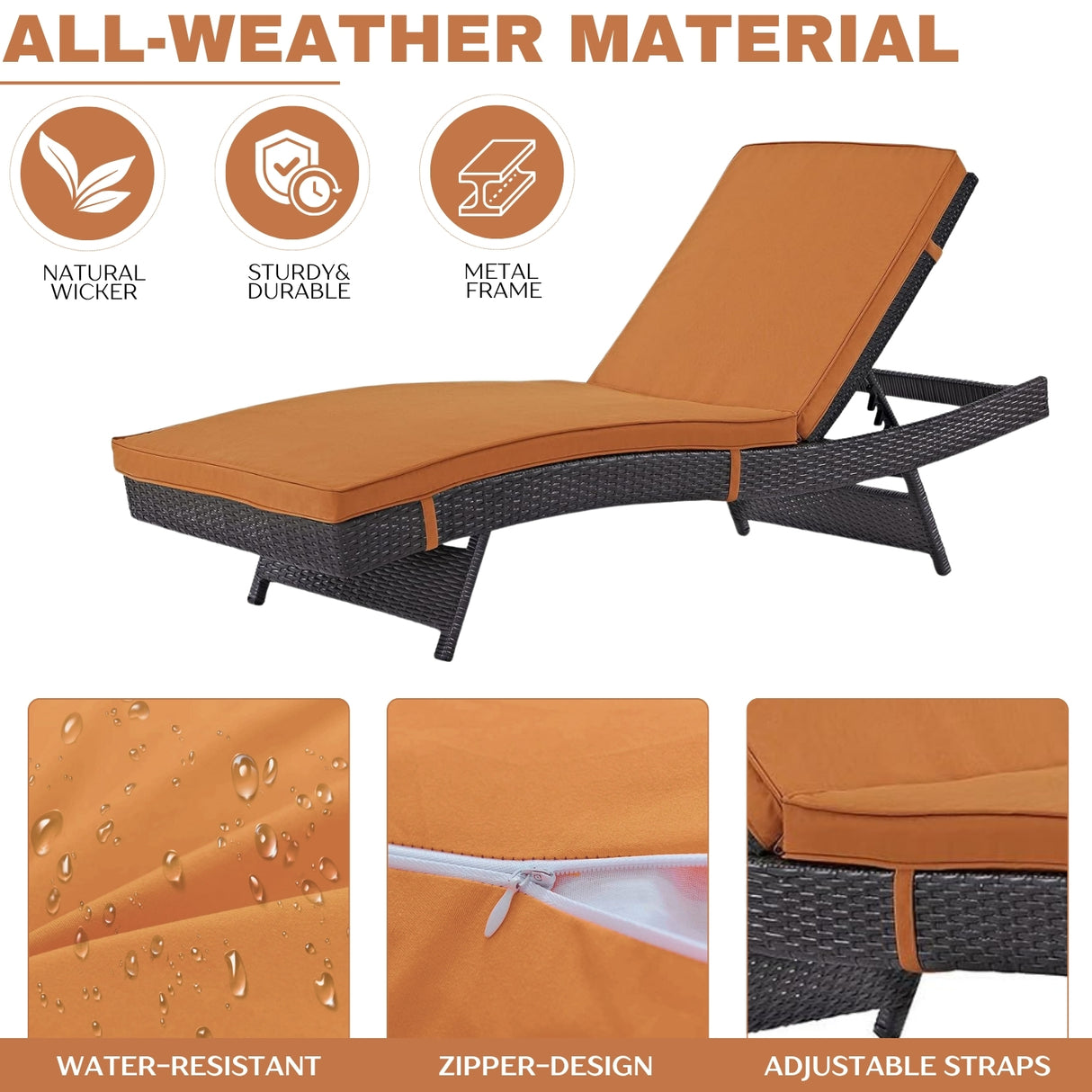 Outdoor Rattan Wicker Chaise Lounger For Poolside