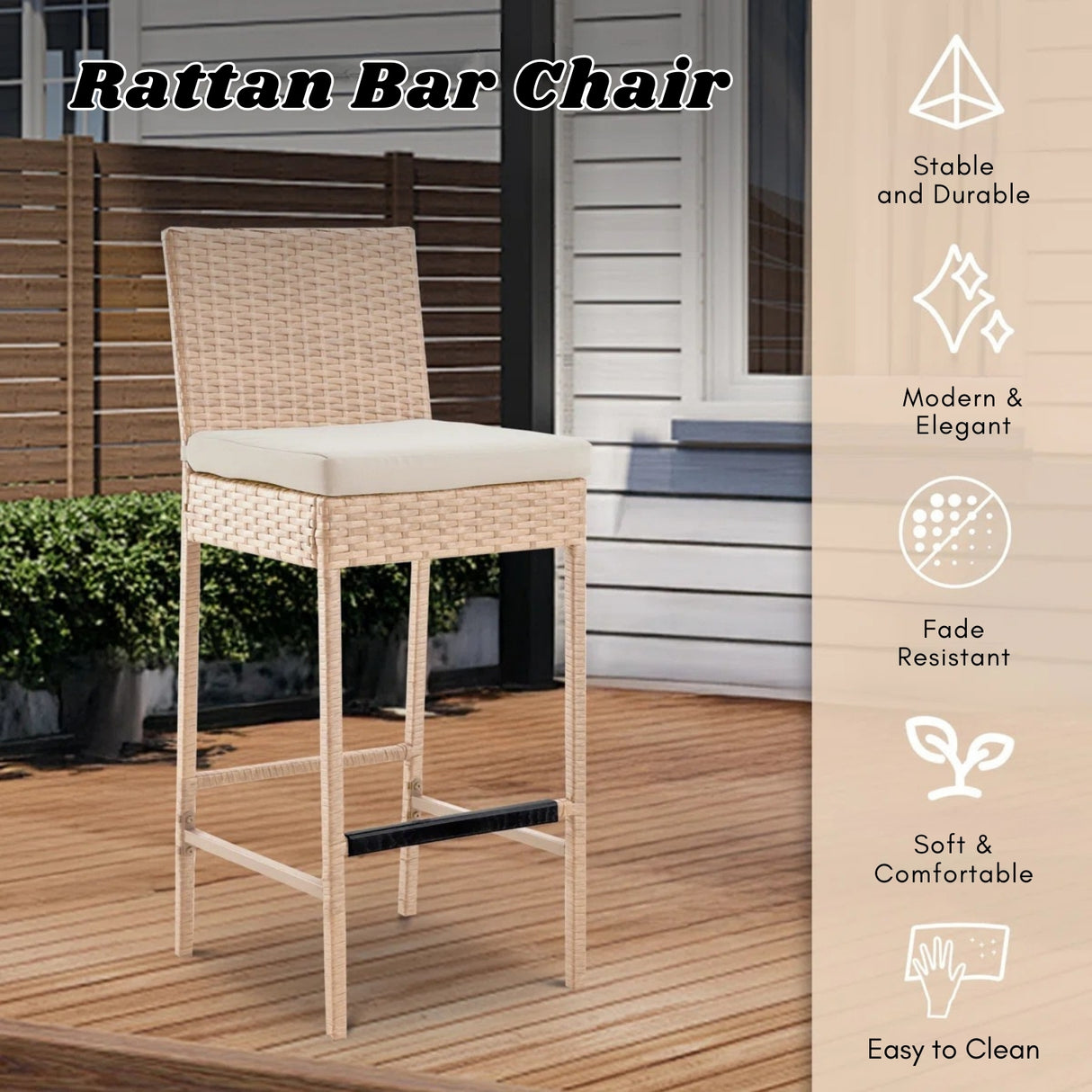 Outdoor Rattan Wicker Bar Chairs Set of 2