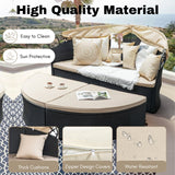 Outdoor Round Canopy Daybed Wicker Patio Furniture Set with Cushions