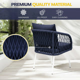 Outdoor Rope 4-Seater Sofa Set with Glass Top Table (Navy-blue & Royal Blue)