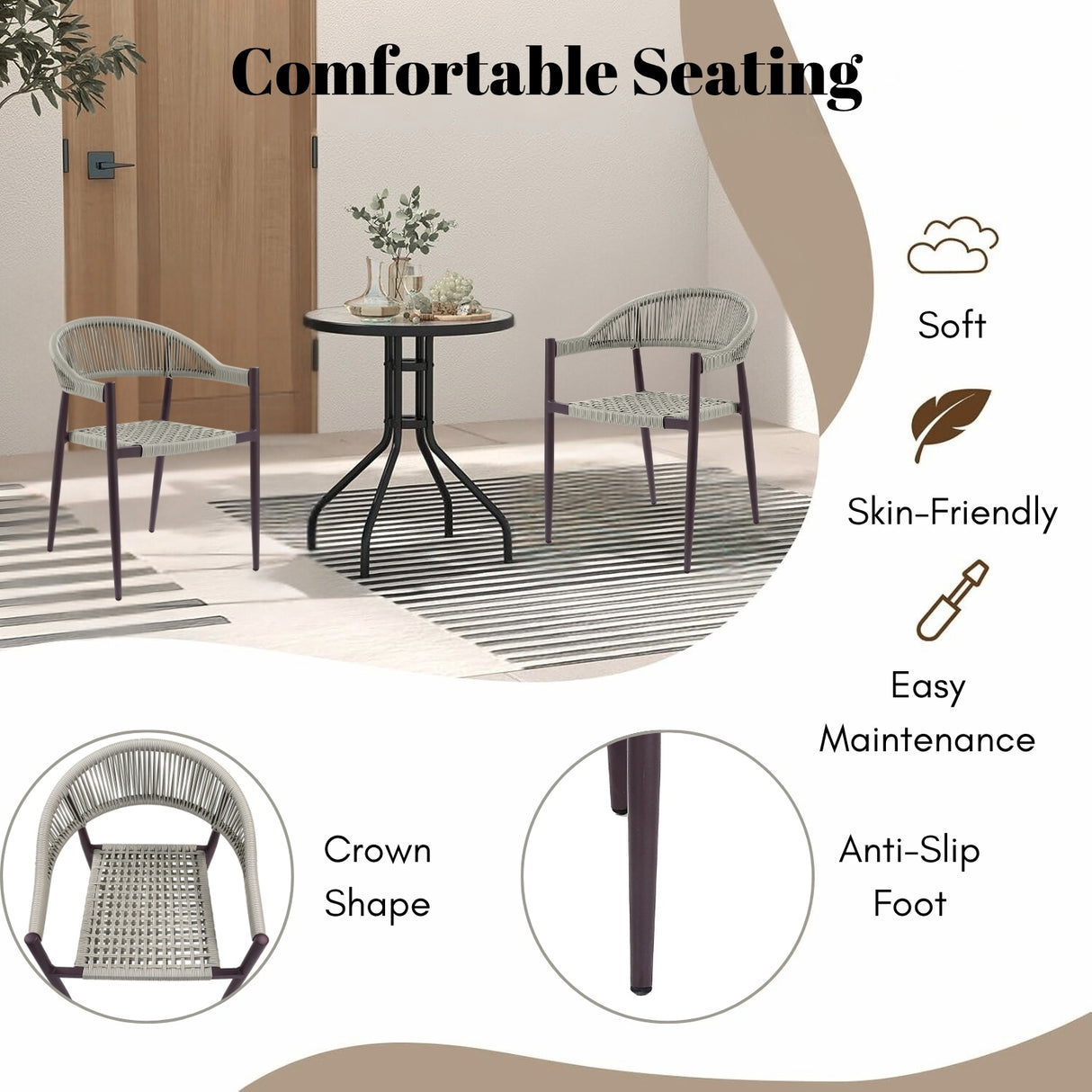 2-Piece Outdoor Rope Patio Dining Chairs