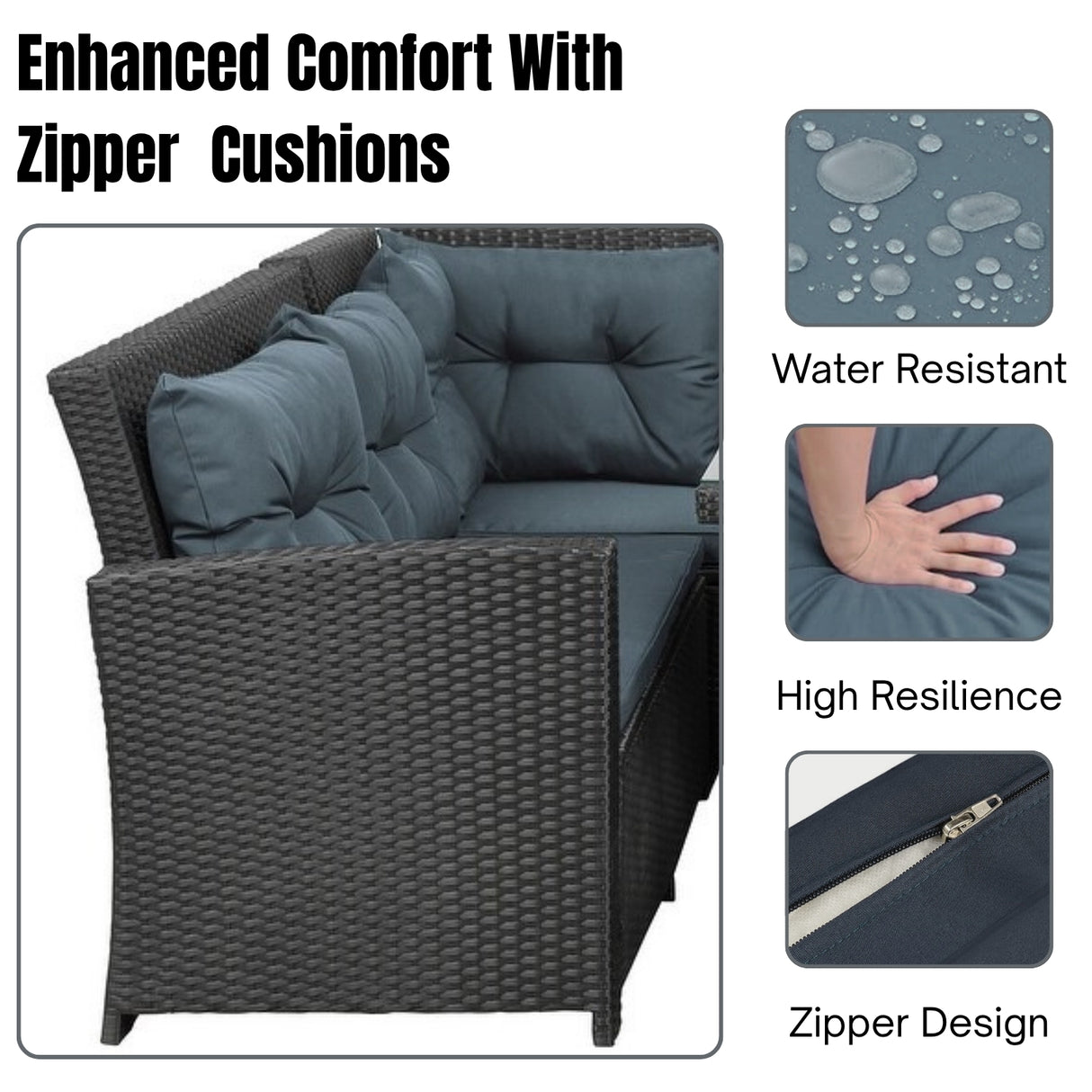 5-Piece Wicker Patio Conversation Set (Dark Brown/ Cyan Blue)