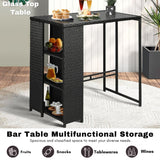5-Piece Outdoor Rattan Wicker Bar Set with Glass Top Table