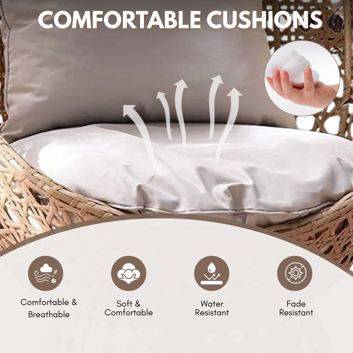 Outdoor Beige Rattan Wicker Cocoon Chair