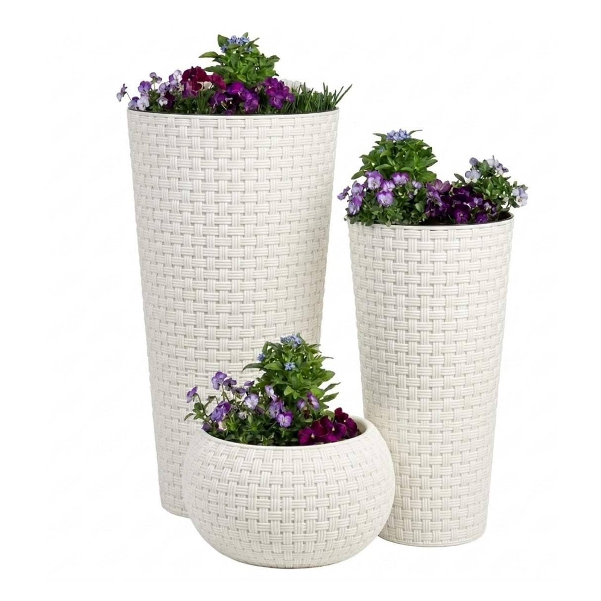 Outdoor Handwoven Rattan Wicker Planter Set of 3 (White)