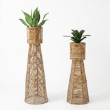 Outdoor Wicker Planter Stand Set of 2 (Beige)