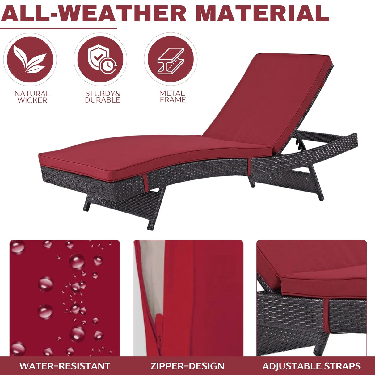 Outdoor Rattan Wicker Chaise Lounger For Poolside