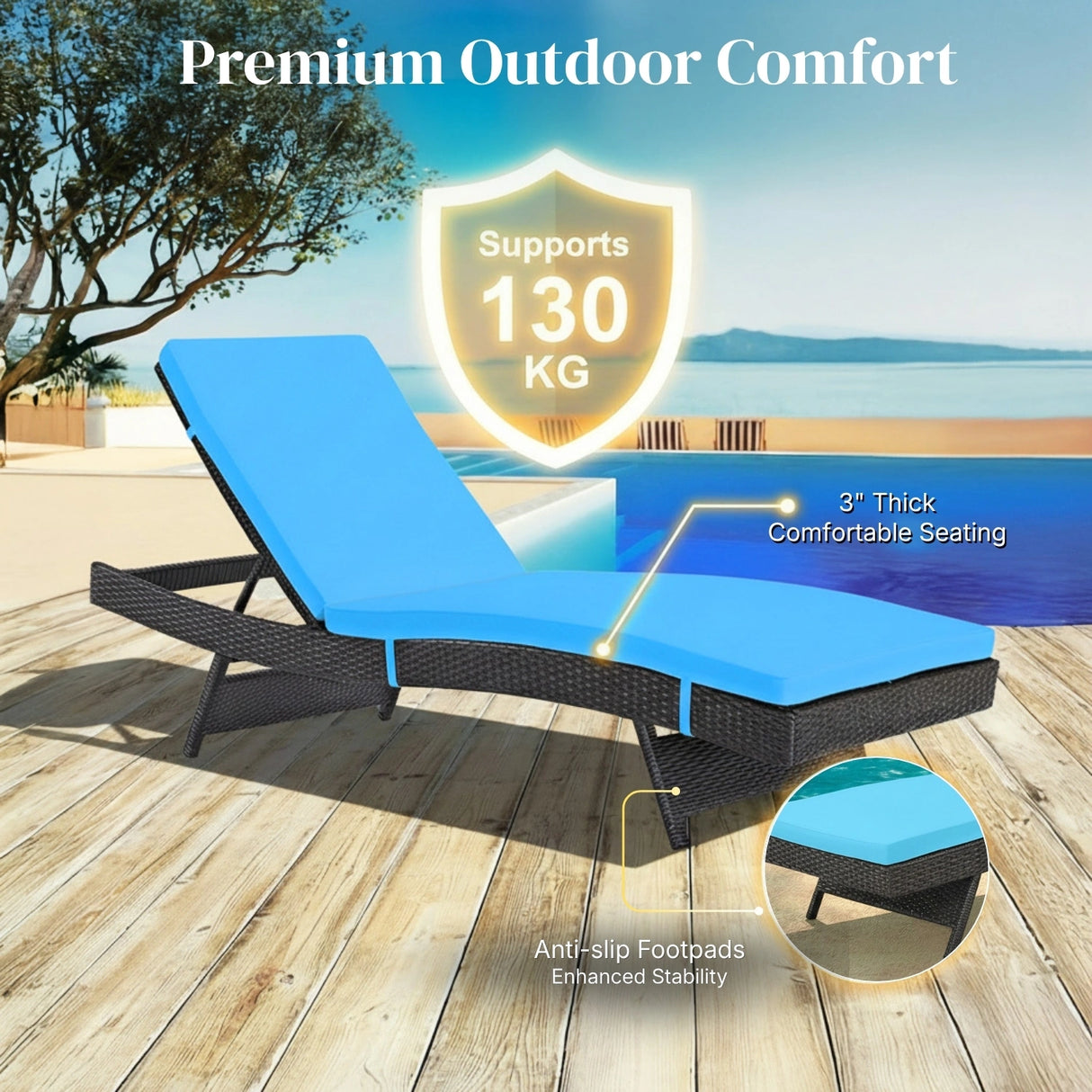 Outdoor Rattan Wicker Chaise Lounger For Poolside