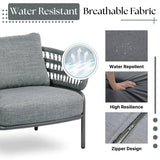 Outdoor Rope 4-Piece Patio Sofa Set with Glass Top Table (Grey)