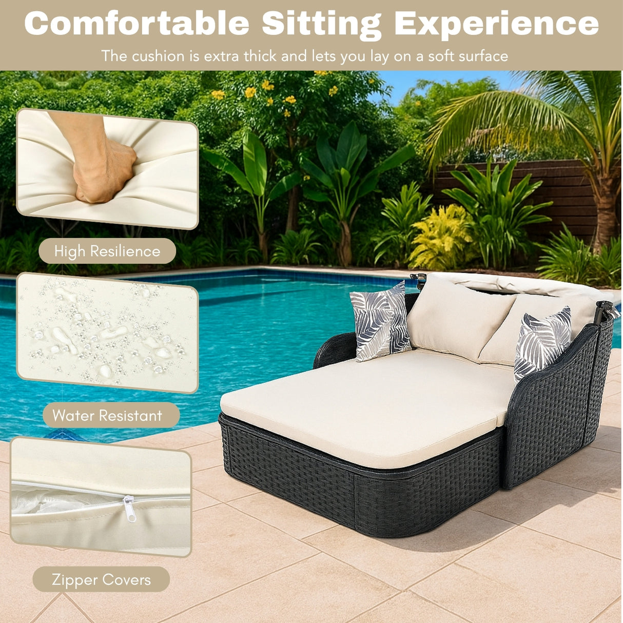 Outdoor Rattan Wicker Double Seater Canopy Daybed