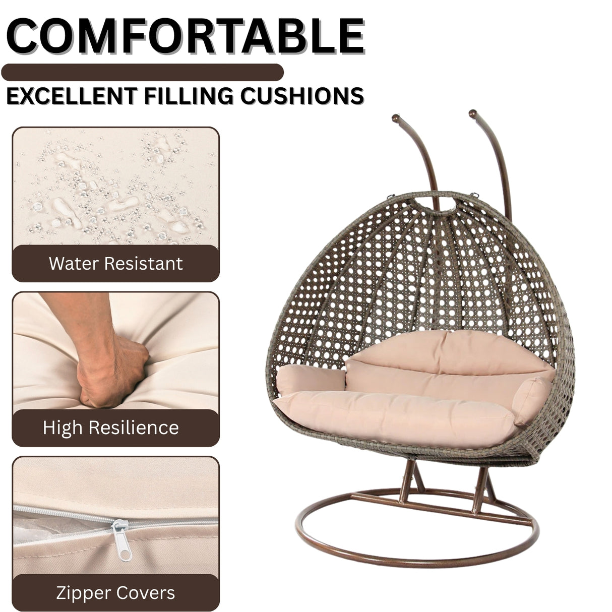 Double Seater Hanging Swing Chair (Dark Brown/Cream)
