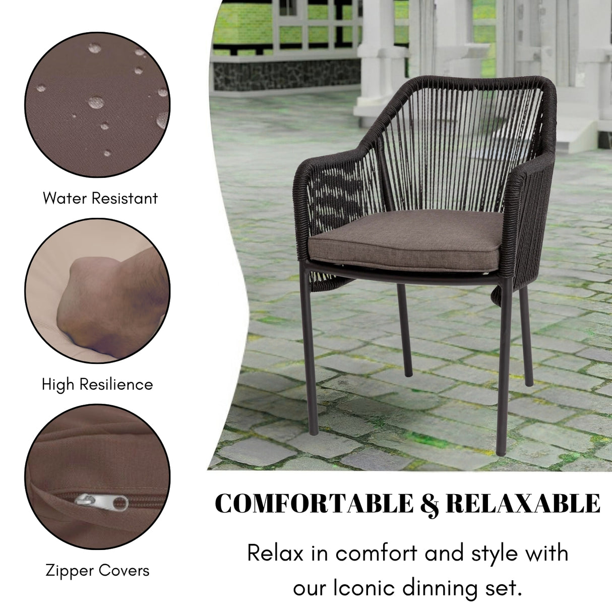 2-Piece Outdoor Rope Patio Dining Chairs