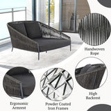 Outdoor Grey Rope Patio Daybed with Comfortable Dark Grey Cushion