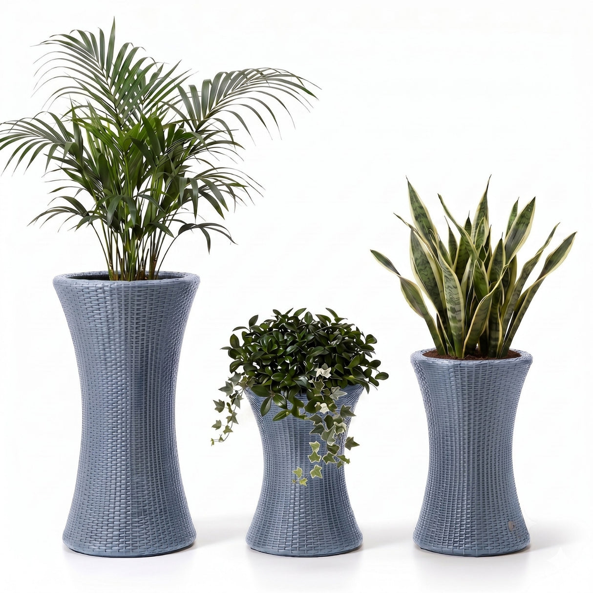 Outdoor Hourglass Design Set of 3 Wicker Planters (Silver Grey)