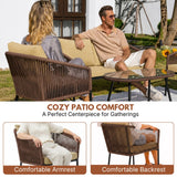 Outdoor 4 Seater Rope Conversation Sofa Set (Brown & Cream)