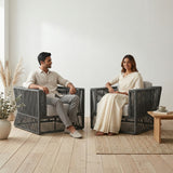 2-Piece Outdoor Rope Sofa Chairs (Grey & Off-White)
