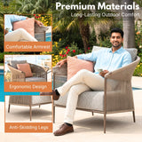 Outdoor Rope Patio Sofa Set with Cushions & Wooden Top Tables