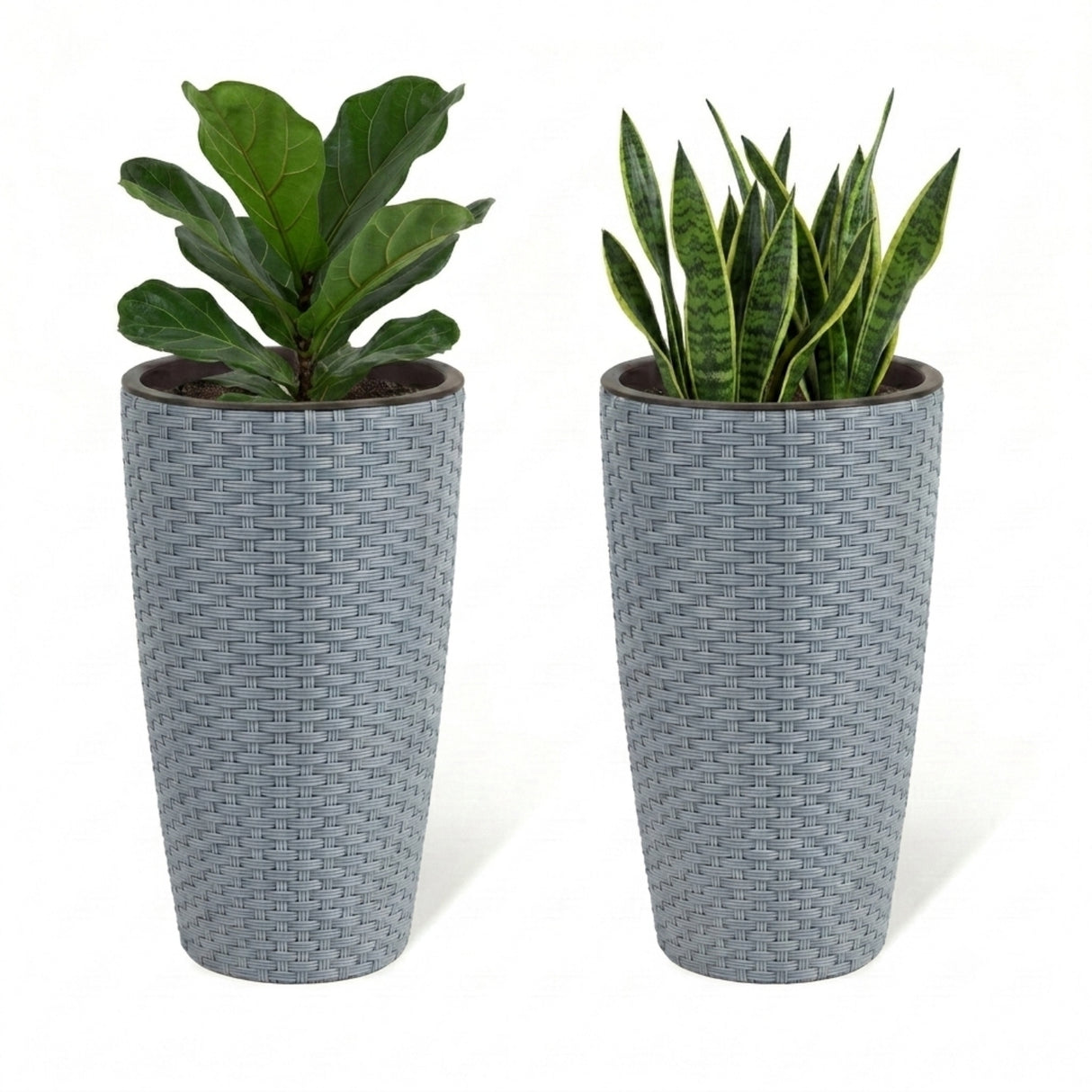 2-Piece Outdoor Wicker Planter Set (Silver Grey)