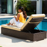 Outdoor All-Weather Rattan Wicker Lounger (Dark Brown & Cream)