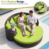 Outdoor Rattan Wicker Daybed (Dark Brown & Green)