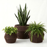 Outdoor 3-Piece Round Rope Planters (Brown)