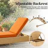 Outdoor Wicker Rattan Lounger Set of 2 with Patio Umbrella (Beige & Orange)