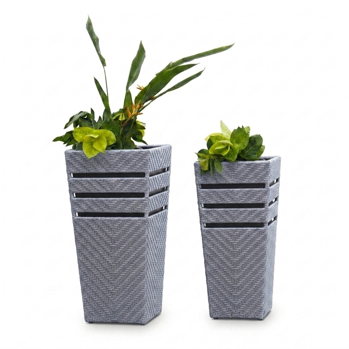 Outdoor Tall Square Rattan Planter Set of 2 (Silver Grey)