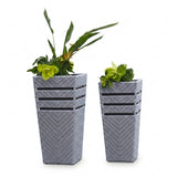 Outdoor Tall Square Rattan Planter Set of 2 (Silver Grey)