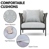 Outdoor Rope 7-Seater Sofa Set With Glass Top Table