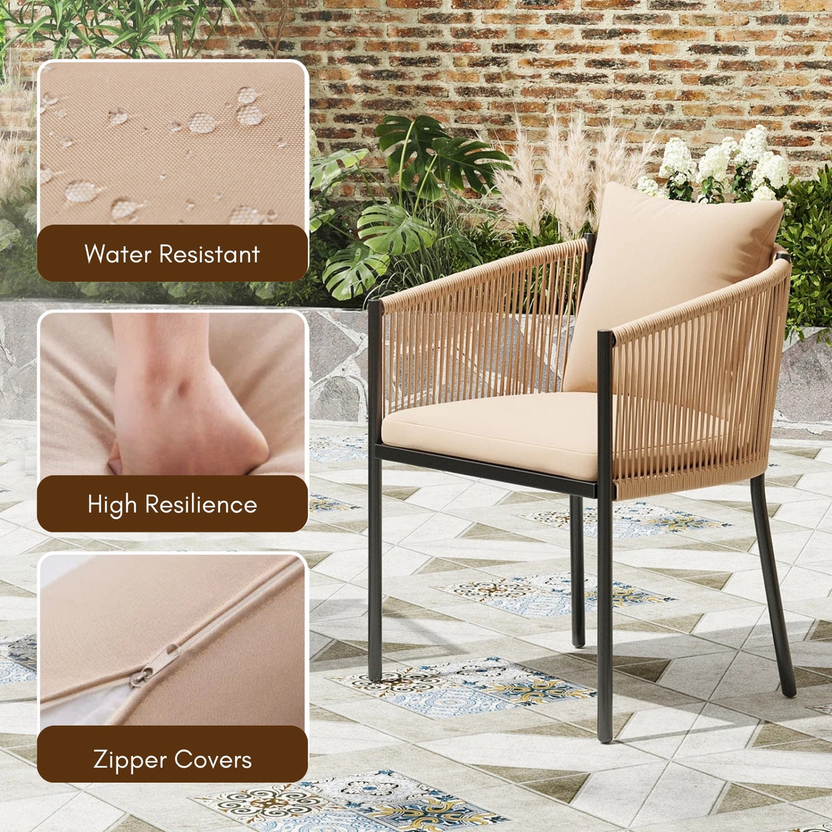 2-Piece Outdoor Rope Patio Dining Chairs
