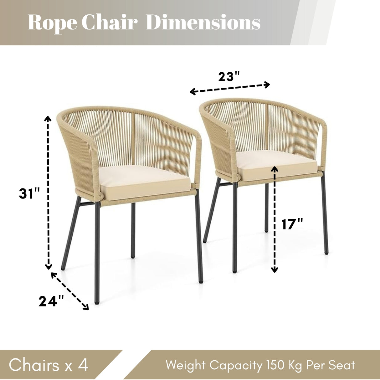 4-Piece Outdoor Rope Patio Dining Chairs