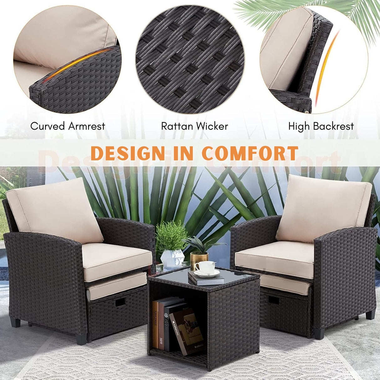 5 Piece Outdoor Patio Wicker Furniture Set