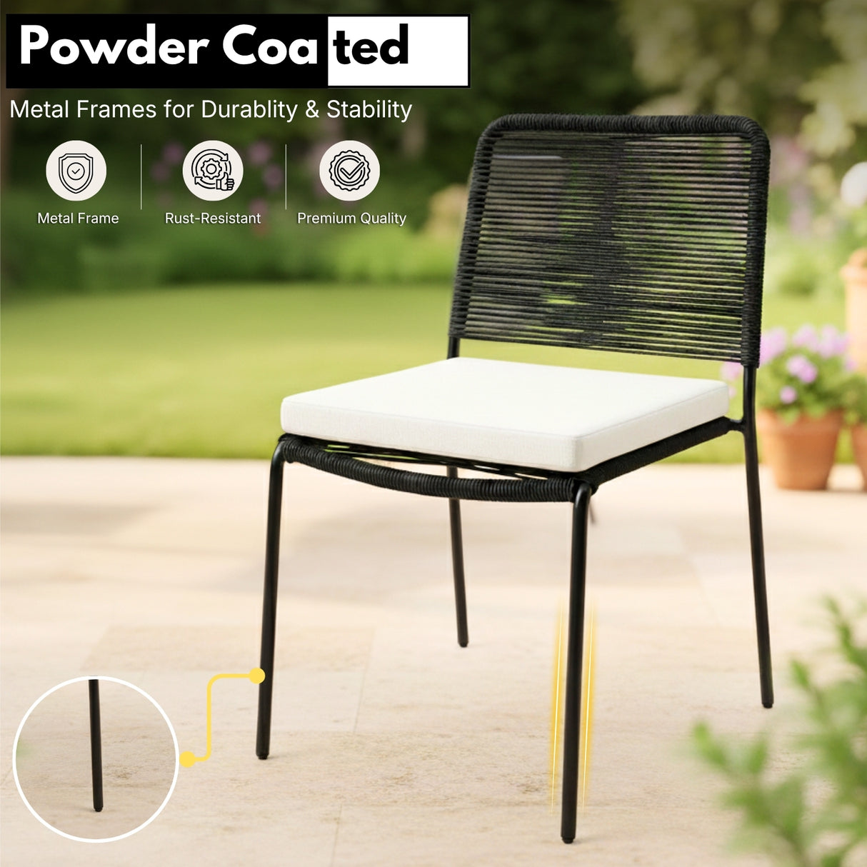 Outdoor Rope Dining Chair with Cushion (Black & White)